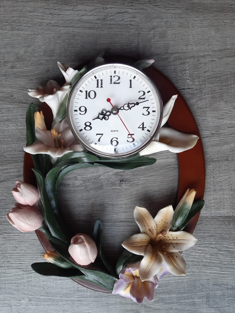 Floral Wall Clock with Pink and Green Accents